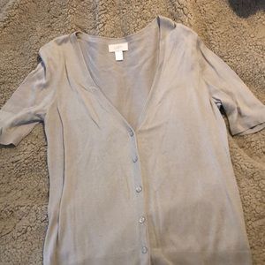 Loft short sleeve v neck taupe cardigan Size M